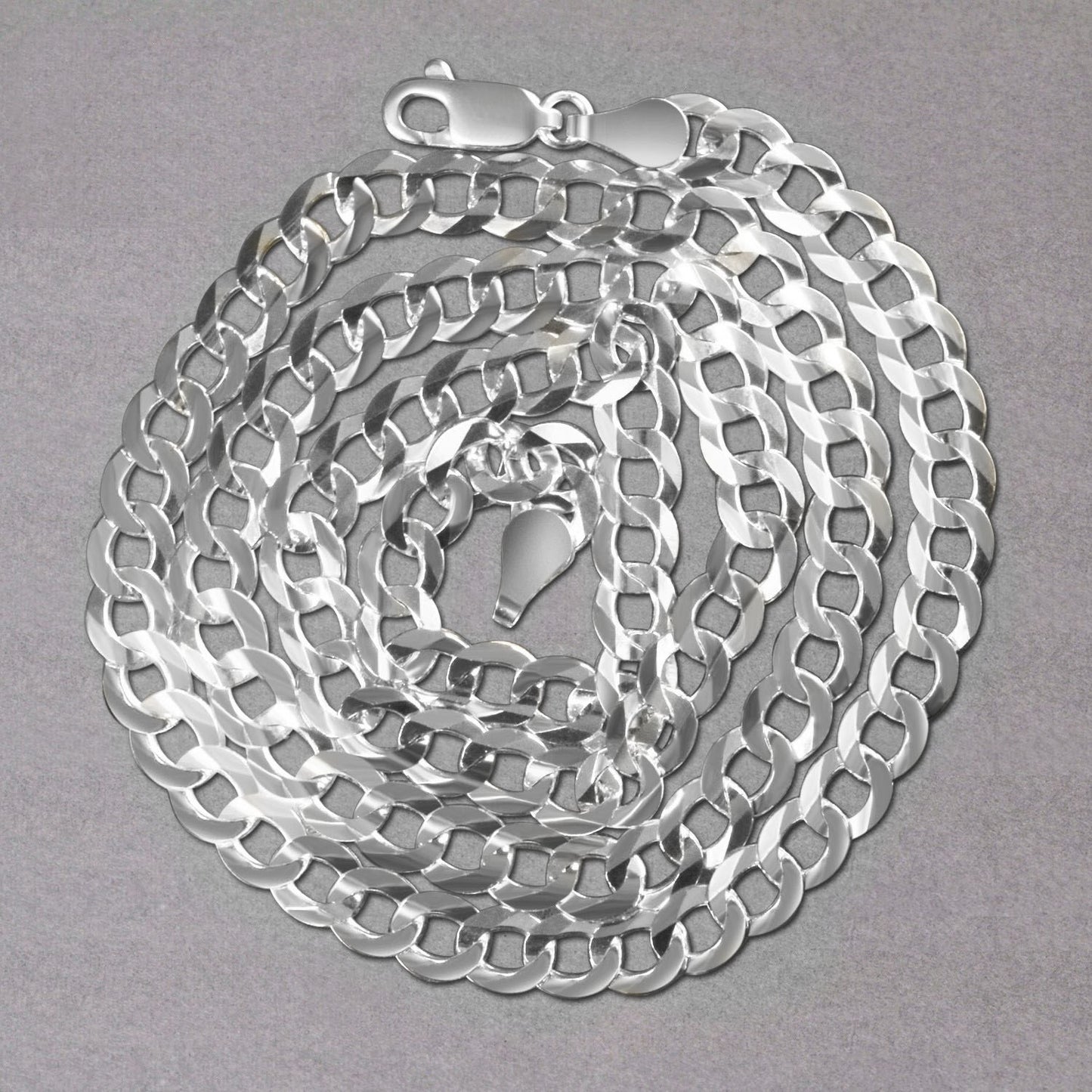 14k White Gold Solid Curb Chain (5.70 mm)